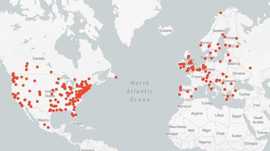 HEMA Alliance club finder map showing clubs across the US and Europe